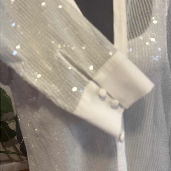 NWT White House Black Market Sheer Button-Up Sequin Blouse - Picture 5 of 11